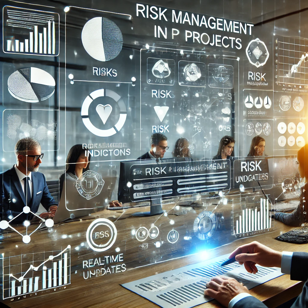 Risk management image with professional team analyzing risks on a dashboard